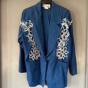 Vintage Tina Woo for Mass Blue Embellished Jacket One Button Pockets sz XL